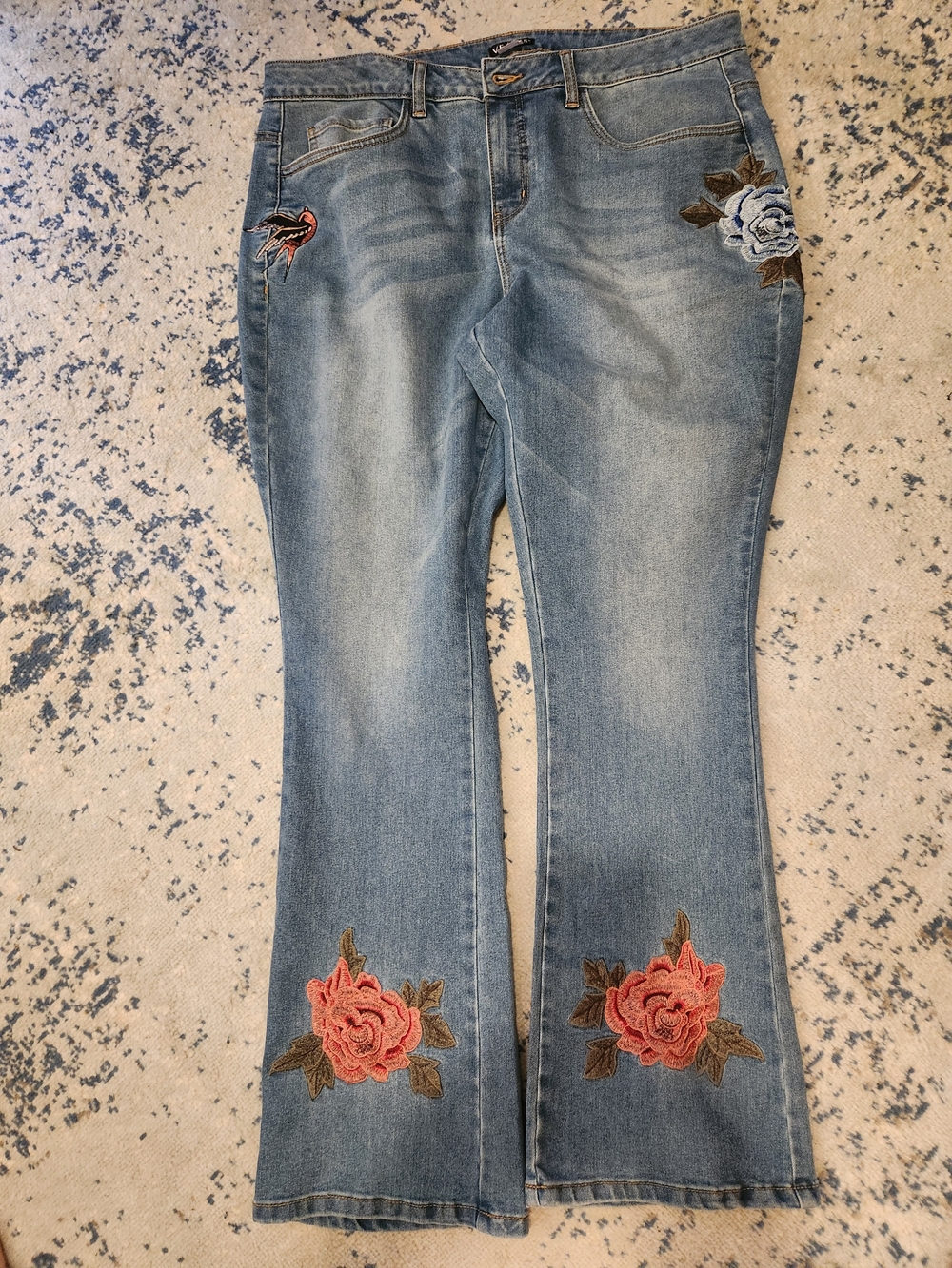 VENUS Light Blue Boot Cut Jeans with Floral Embroidery